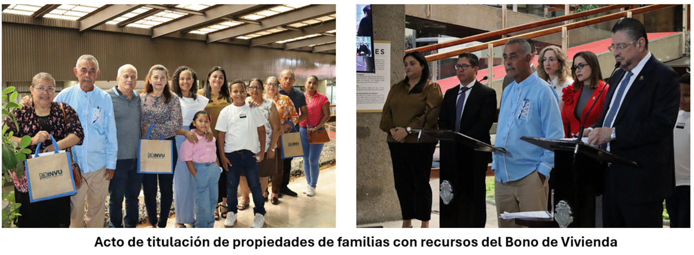 Fotografías de las familias que obtuvieron la titulación de sus propiedades por medio del bono de vivienda.